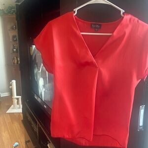 Nicole Miller Bright Red V-Neck Blouse